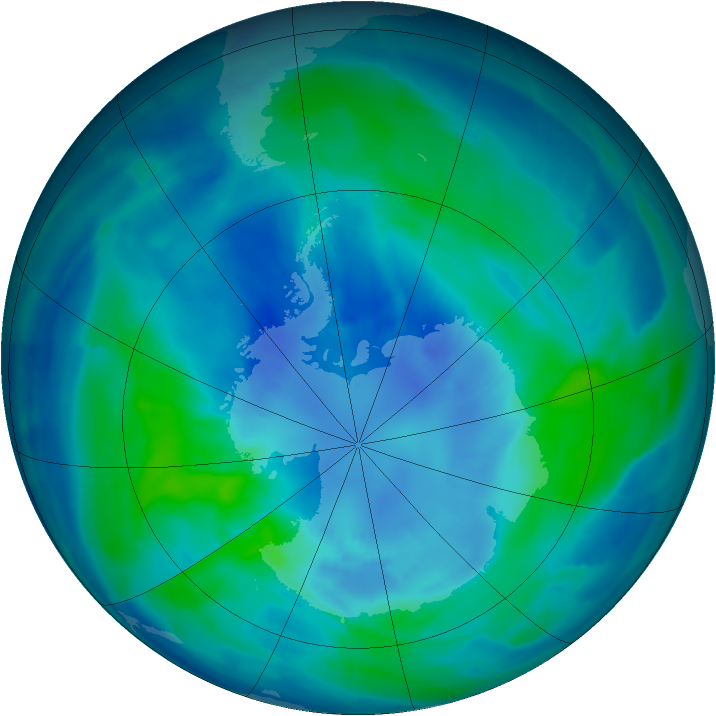 Antarctic ozone map for 31 March 2009